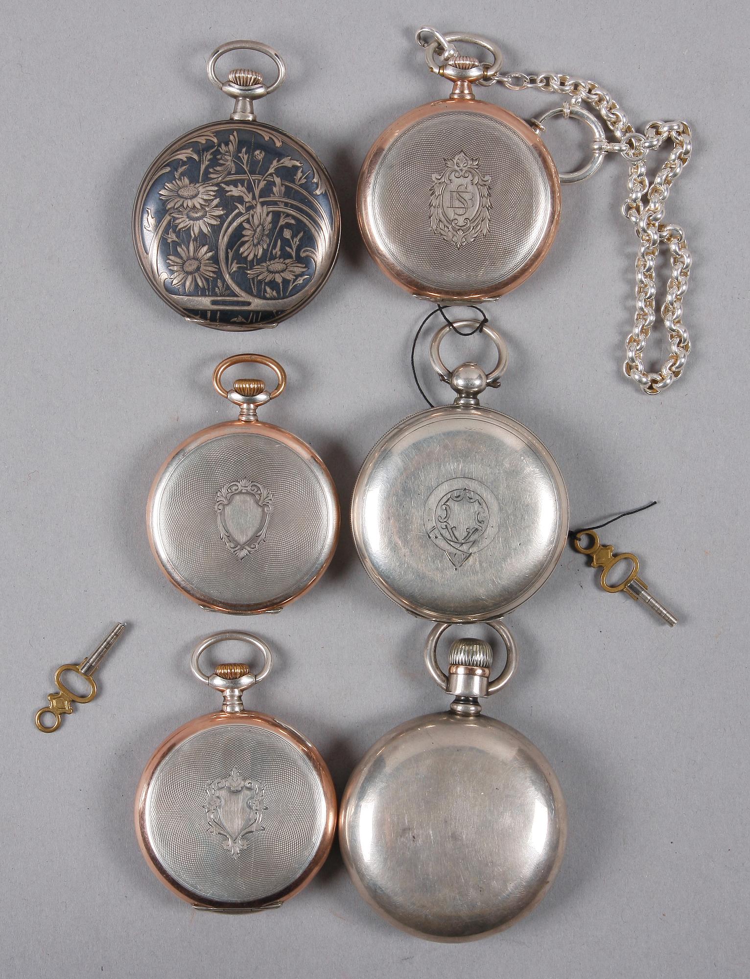 FICKUR, 6 st, mest silver, sent 1800-tal till tidigt 1900-tal. Bla Omega.
