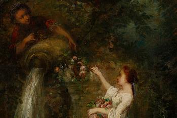 OKÄND KONSTNÄR, olja på duk, signerad N Diaz, möjligen Narcisse Diaz, 1800-tal.