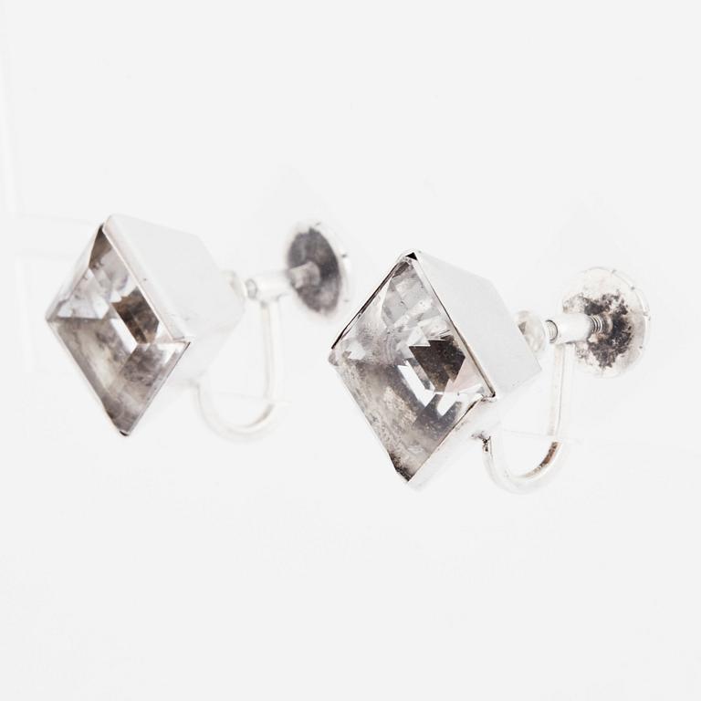 Wiwen Nilsson, a pair of sterling silver earrings set with rock crystal. Lund 1941.