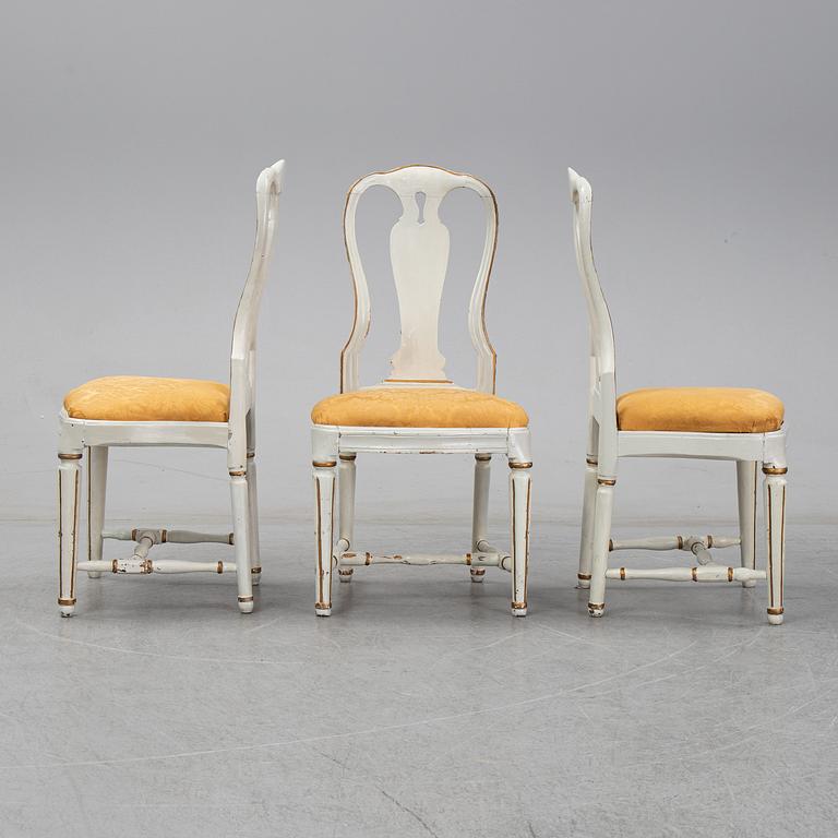 A set of three Swedish rococo / gustavian chairs, second half of the 18th century.