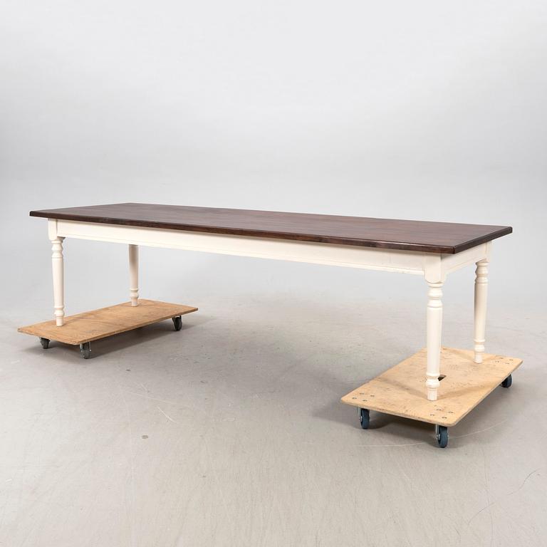 A modern painted wooden table.
