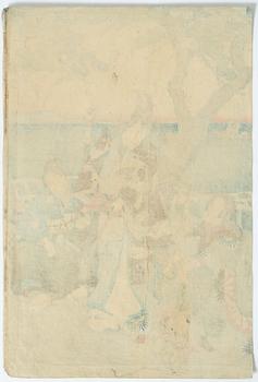 Träsnitt, fyra stycken, Japan, bland annat Ogata Gekko och Utagawa Kunisada.