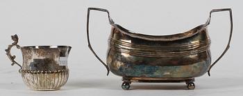 SKÅL SAMT GRÄDDKANNA, silver, London 1814 resp sent 1800-tal.