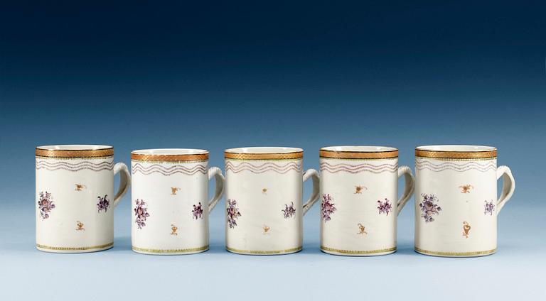 A set of five famille rose tankards/jugs, Qing dynasty, Jiaqing (1796-1820). (5).