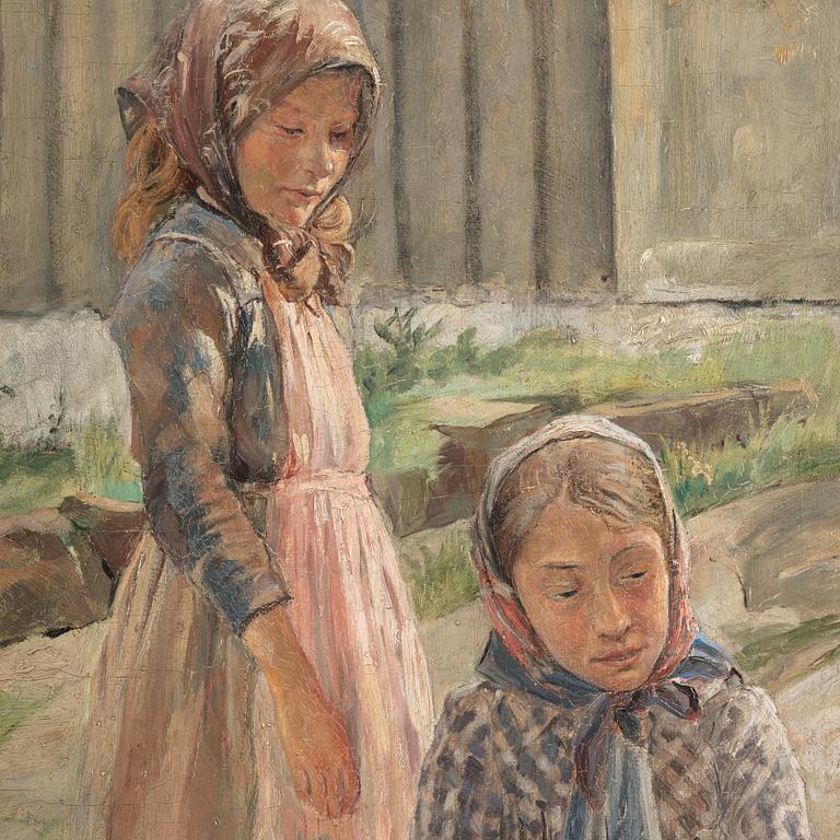 Carl Wilhelmson, Two girls in the courtyard - Fiskebäckskil.