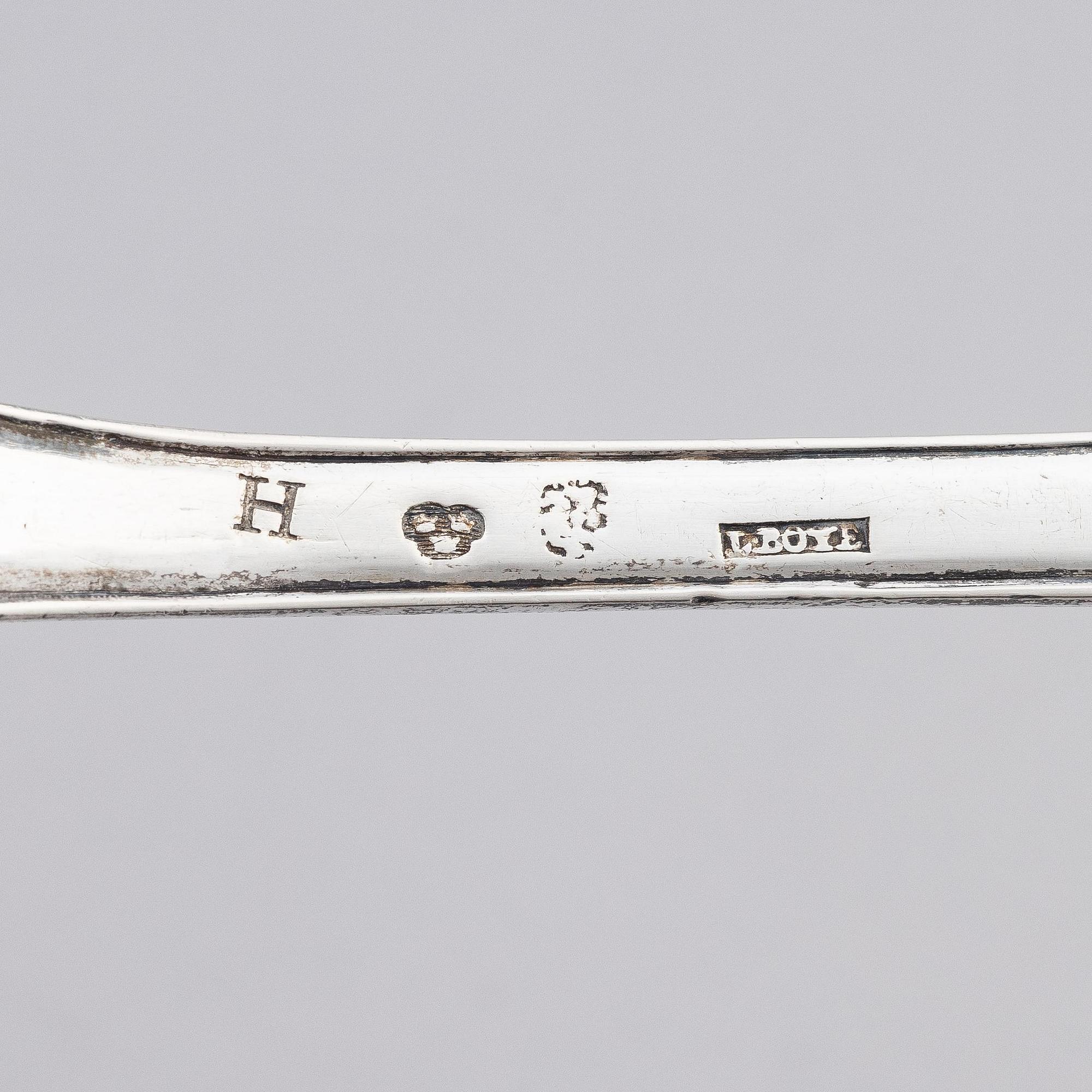 A Swedish silver soup ladel, mark of Lars Boye, Stockholm 1766.