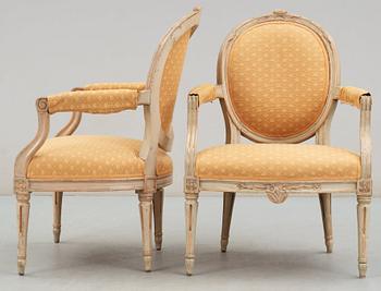 A pair of Gustavian late 18th century armchairs.