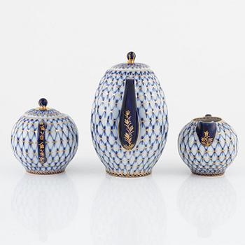 A 37-piece porcelain 'Cobalt Net' coffee and tea set, Lomonosov, Soviet Union.