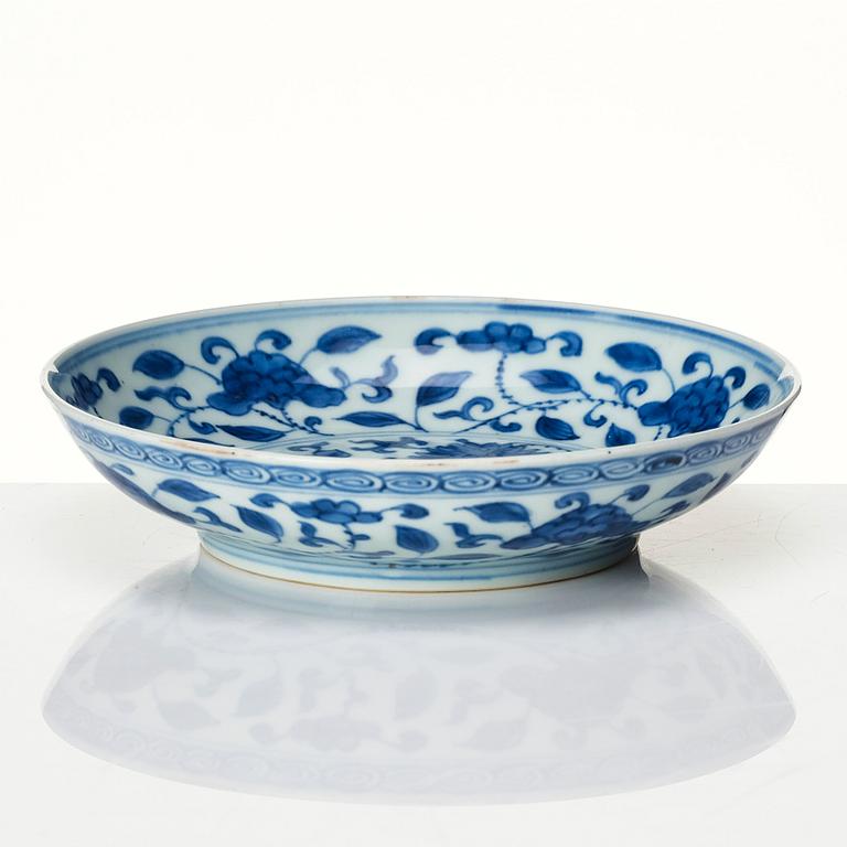 A blue and white Ming-style dish, Qing dynasty, 18th Century.