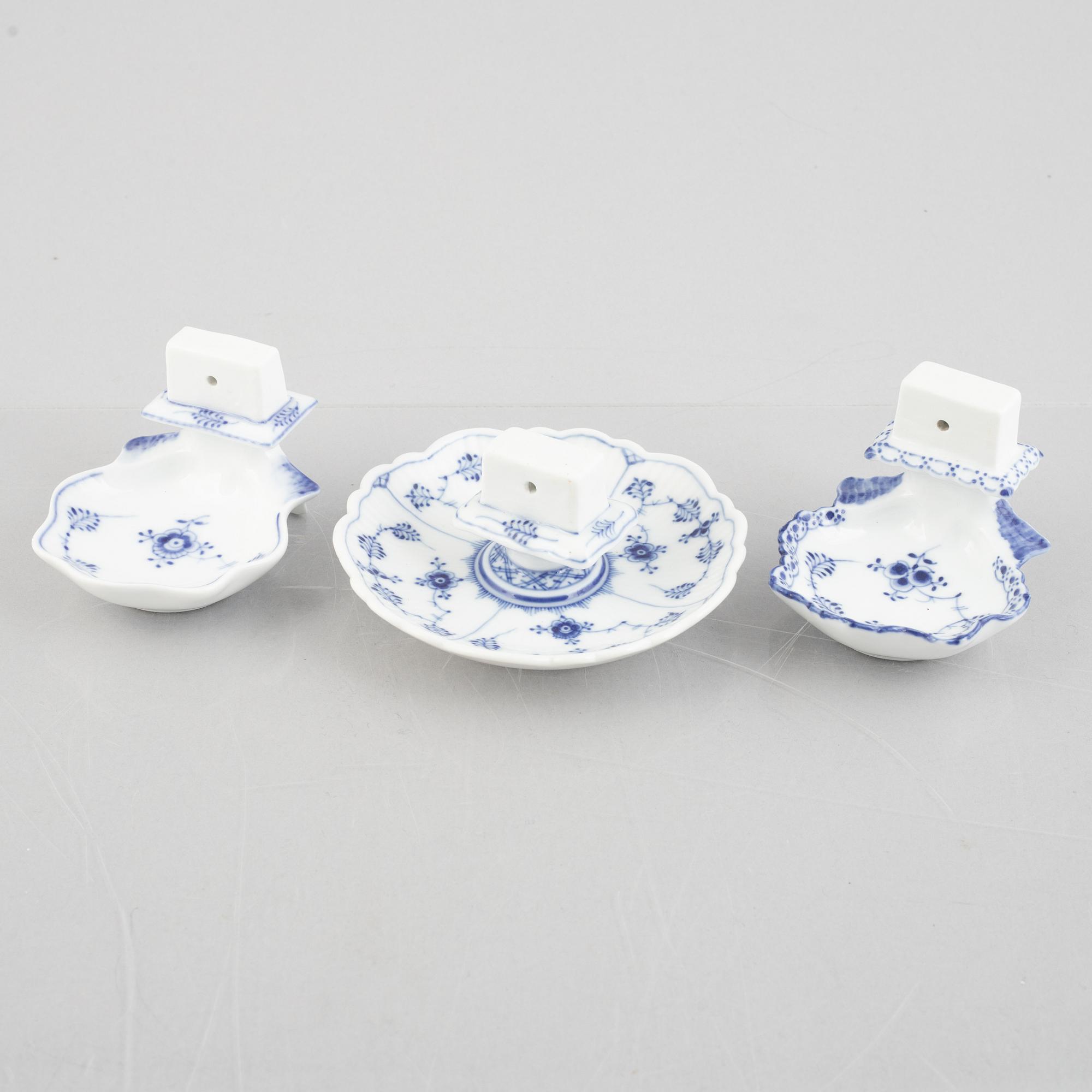 Three 'Blue Fluted' / 'Musselmalet' porcelain matchbox stands, Royal Copenhagen, models 136, 546, 2044, 1898-1923.