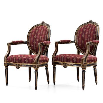 1198. A pair of Gustavian late 18th century armchairs.