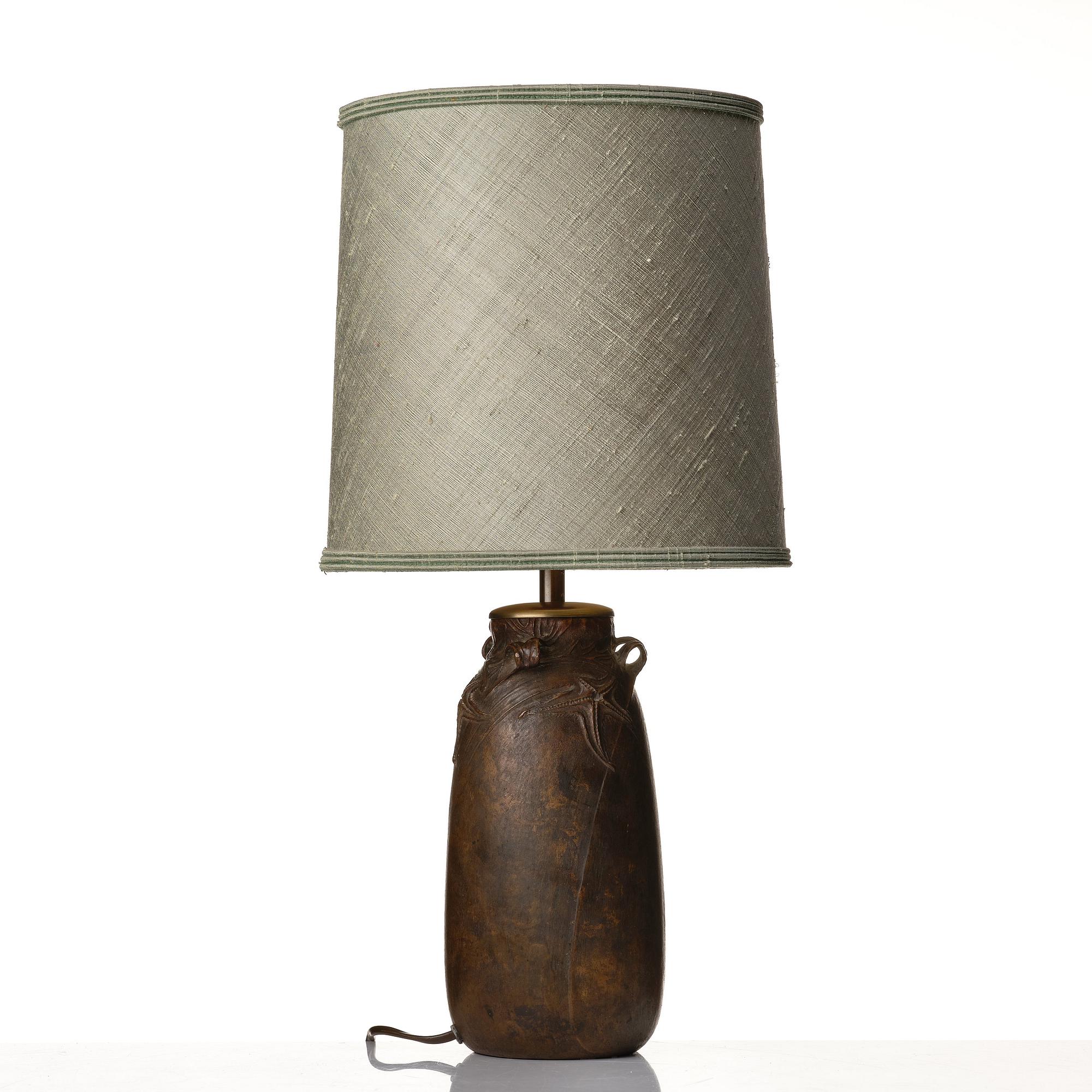 Emy Wahlström, an Art Nouveau patinated bronze table lamp, Hugo Elmqvist, Stockholm, early 1900's.