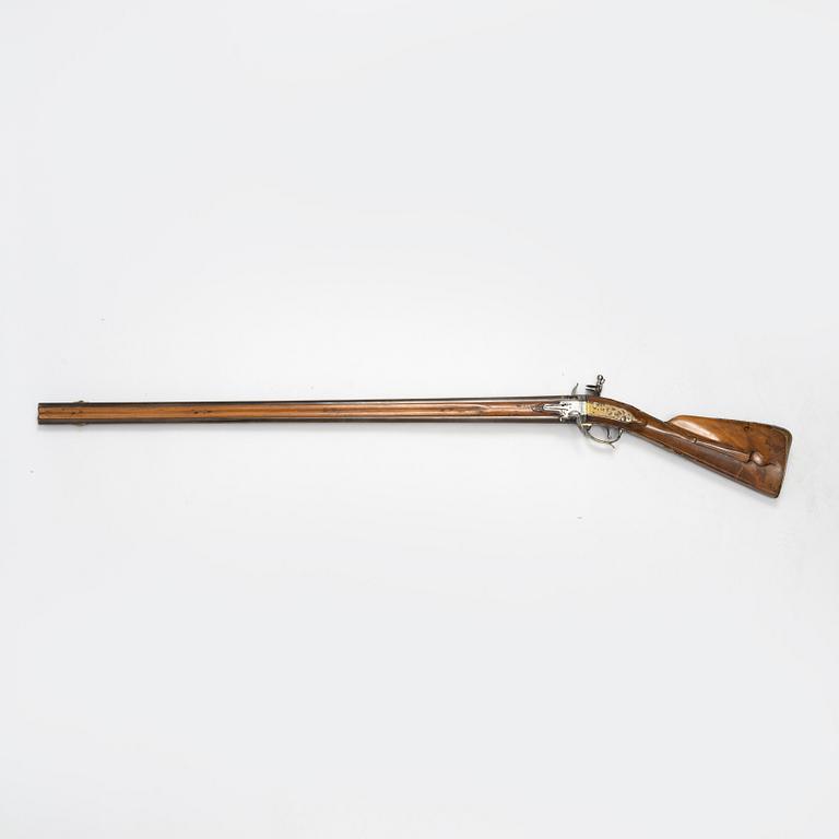 Flintlock rifle, double-barrel "wender" by Philippe de Sellier (1676-1740).