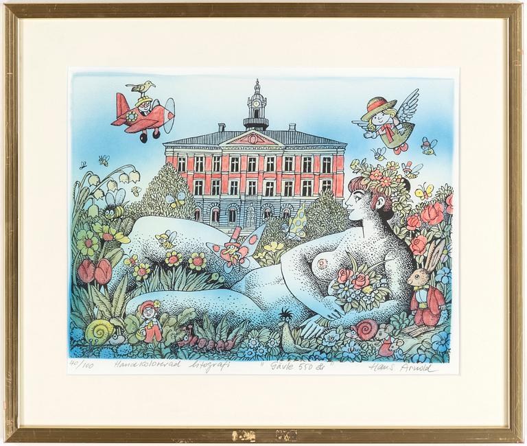 HANS ARNOLD, handolorerad litografi, signerad och numrerad 40/100.
