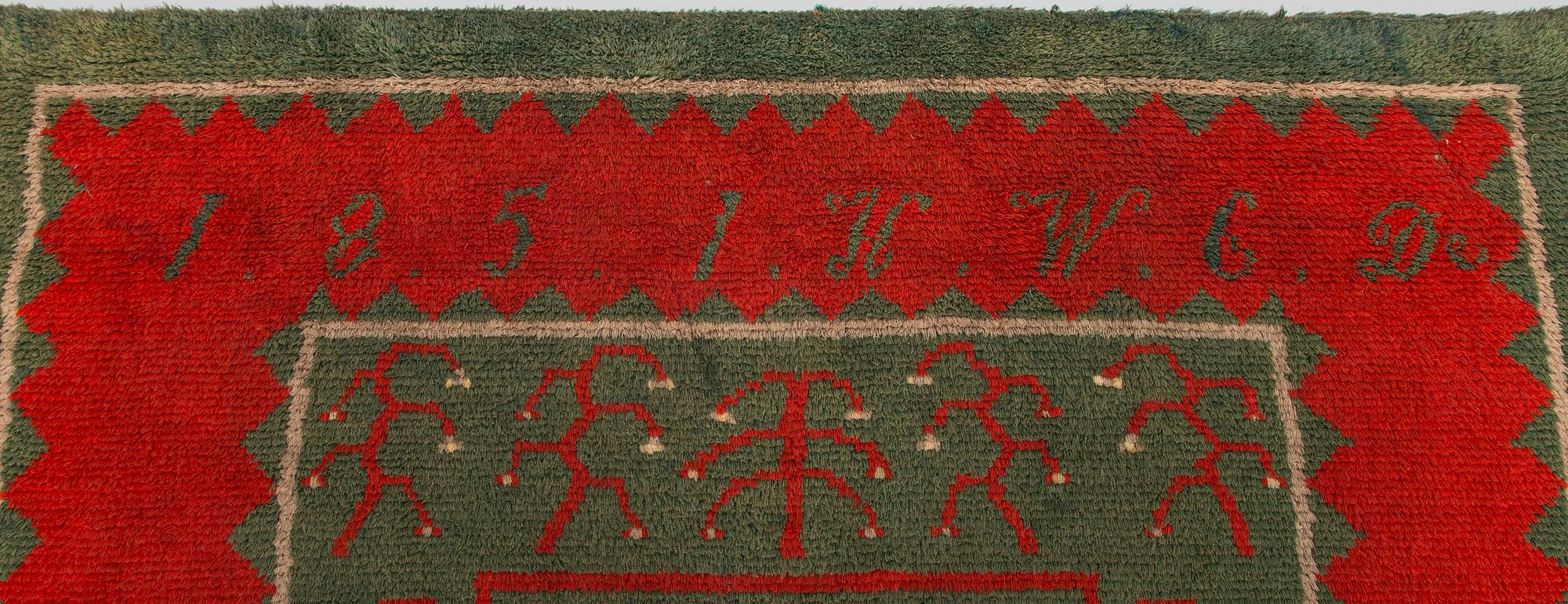 A 1851's finnish folkart long pile ryijy / blanket, ca 180 x 153 cm.