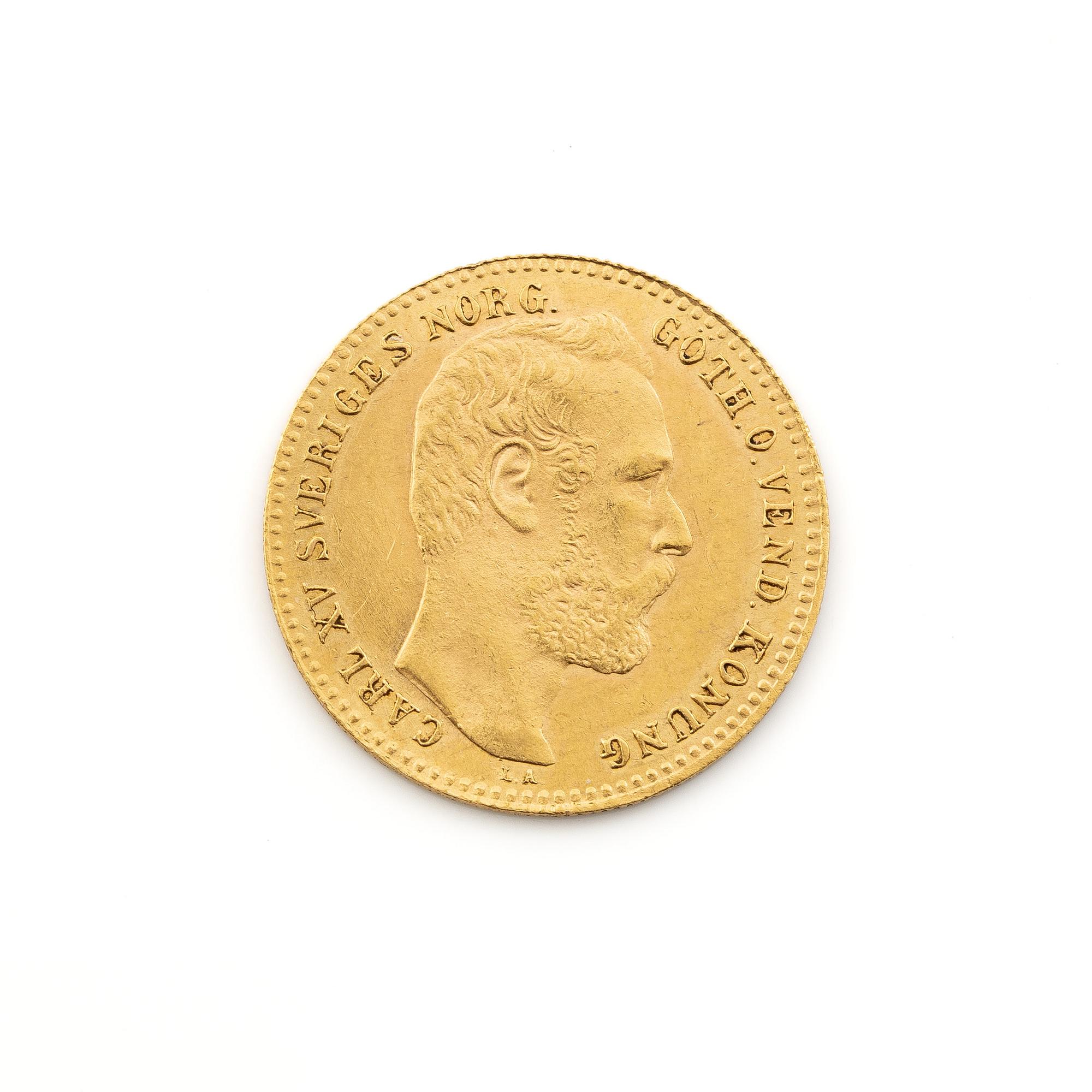 Guldmynt, 1 Carolin 10 Francs, Karl XV, Sverige, 1872.