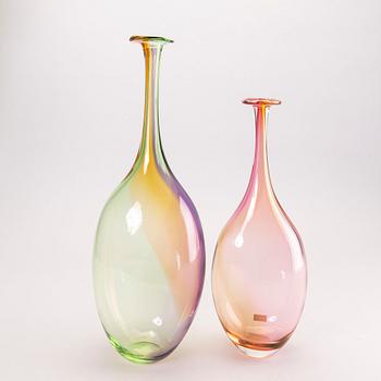 A pair Kjell Engman signed glass vases from Kosta Boda later part of the 20th century.