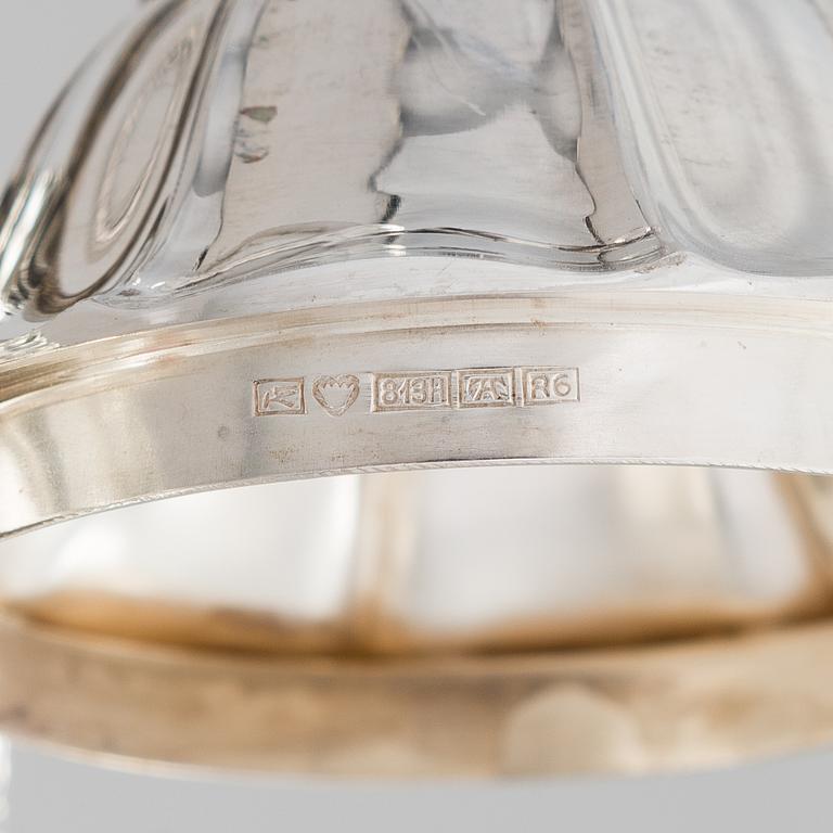 A silver coffee pot, a parcel-gilt sugar bowl and cream jug, Turku Finland 1946 and 1985.