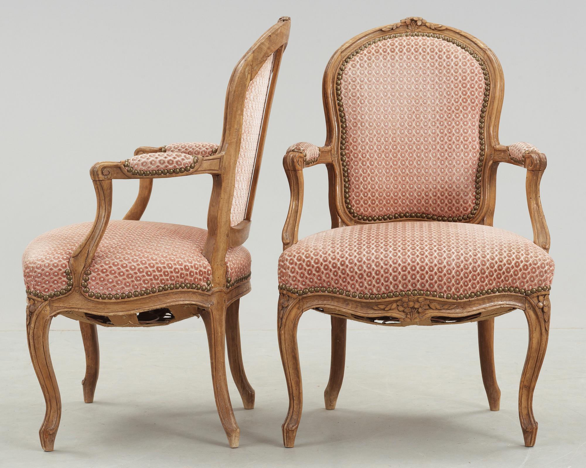 KARMSTOLAR, ett par, Louis XV, 1700-tal.