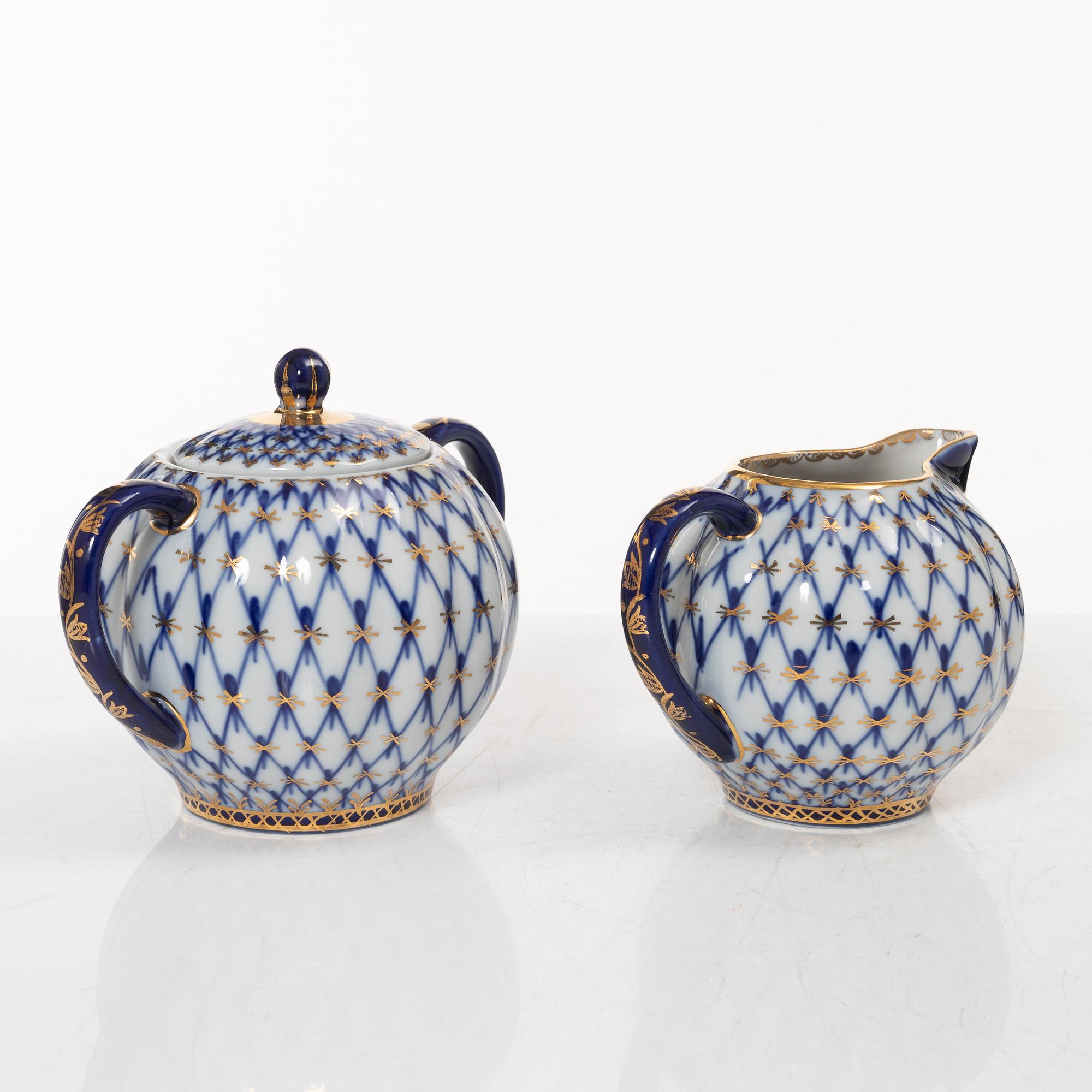 A 35-piece 'Cobalt Net' porcelain  Lomonosov, Soviet Union.