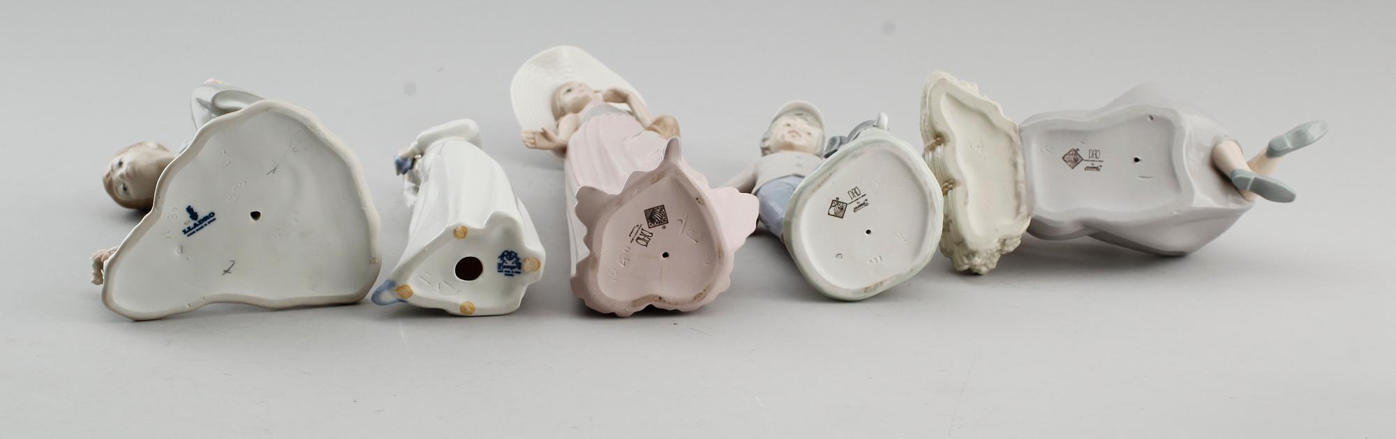 FIGURER, 5 st, porslin, bl a Lladro, Spanien.