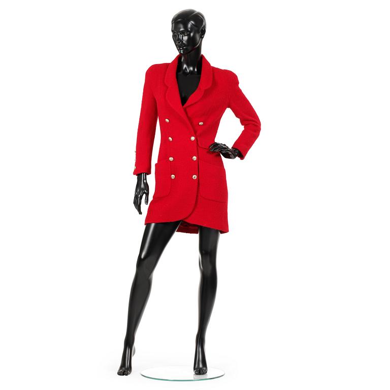 CHANEL, a red "Chanel bouclé" coat.
