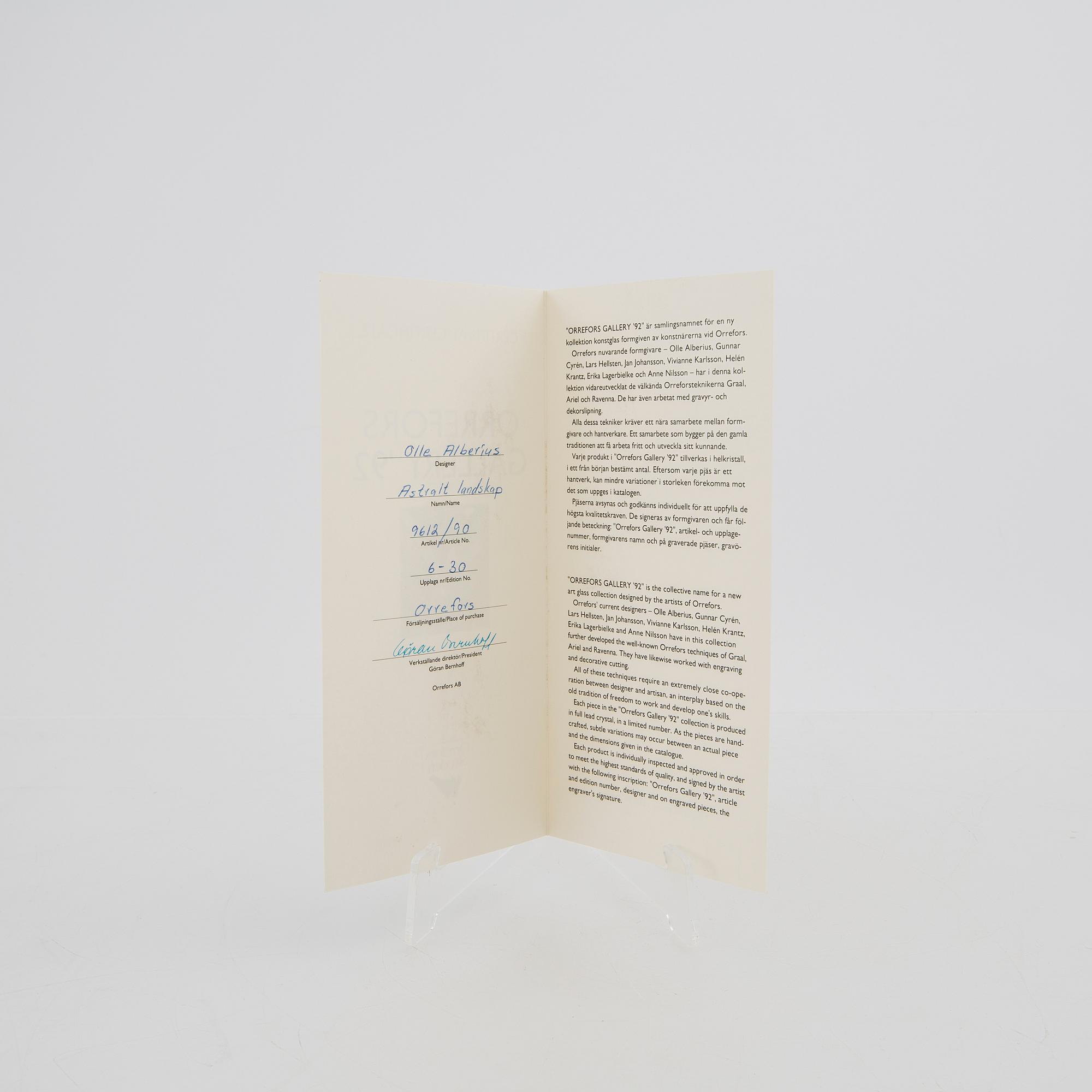 Olle Alberius, skål, signerad Orrefors Gallery -92.