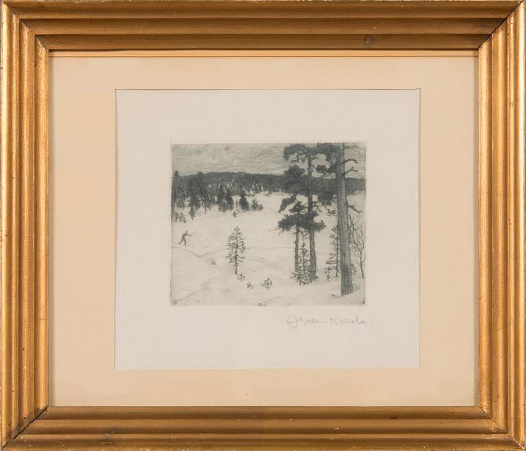 Akseli Gallen-Kallela, line etching, signed on plate and signed in pencil.