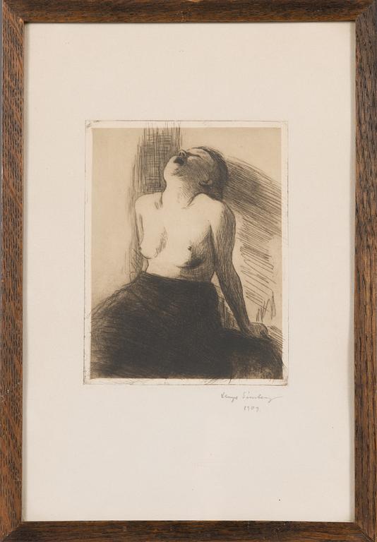 Hugo Simberg, viivasyövytys, laattasigneerattu sekä signeerattu ja päivätty 1909 lyijykynällä.