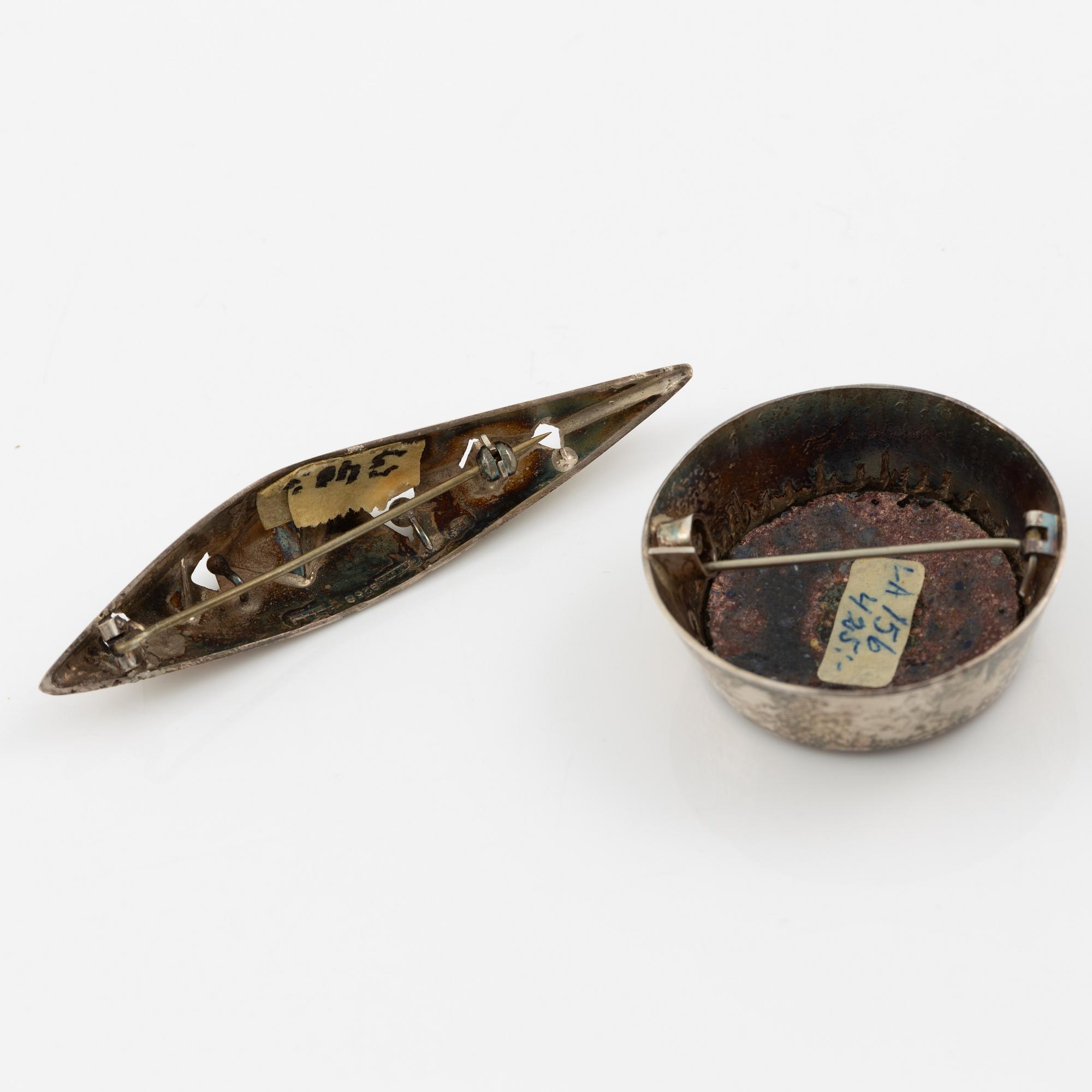 Lars Arby, two brooches and a necklace, sterling silver and enamel, Gothenburg.