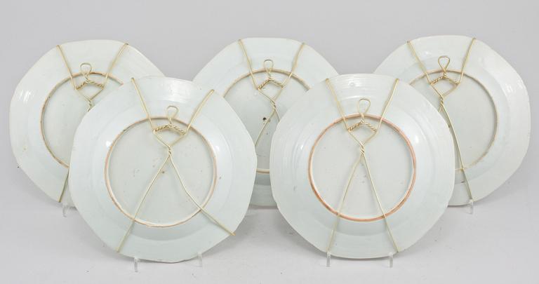 TALLRIKAR, 5 st, porslin, Kina, 1700-tal.