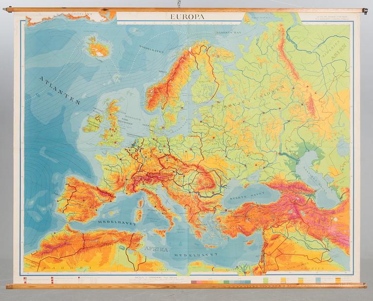SKOLPLANSCH/KARTA, Europa, P-A. Nordstedt och Söner Förlag. 1962.