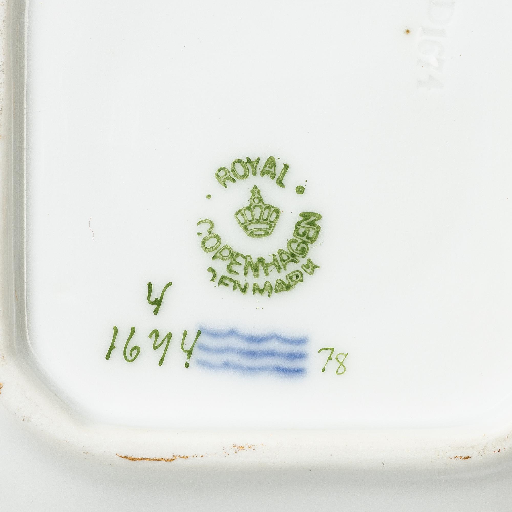 Royal Copenhagen, twelve cream cups with saucers, 'Saxon Flower', Denmark, 1923-34.