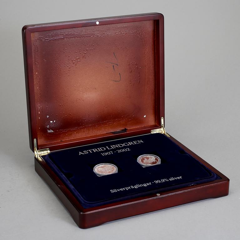 MEDALJER, 15 st, mestadels silver, Astrid Lindgren, Totalvikt ca 400 g.