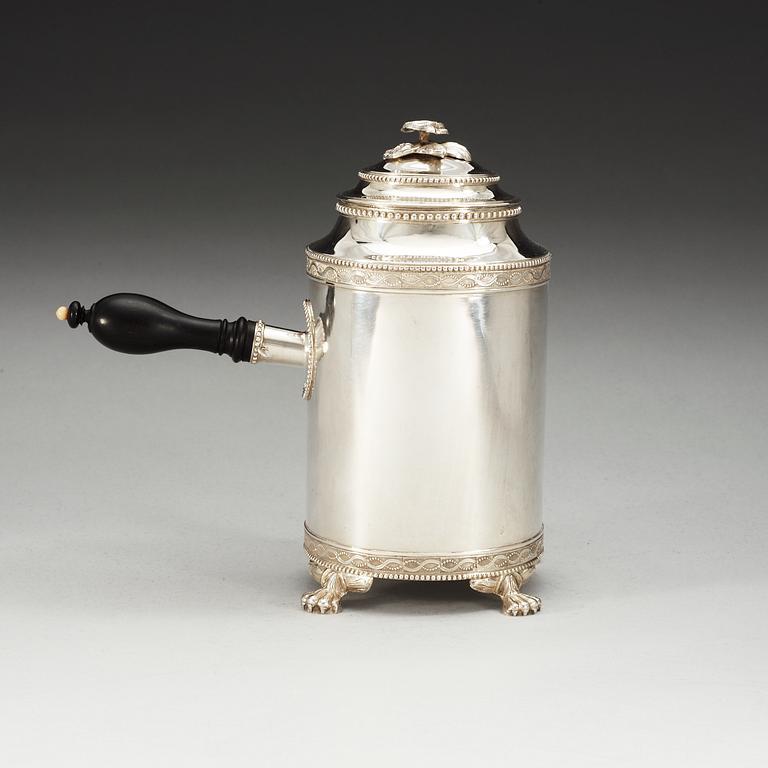 A Swedish 18th century silver coffe-pot, makers mark of Nils Tornberg, Linköping 1791.