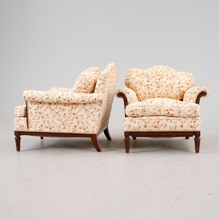 FÅTÖLJER, ett par, Louis XVI-stil, 1900-talets slut.
