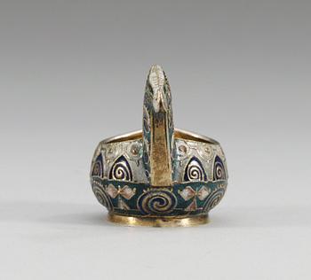 A RUSSIAN SILVER-GILT AND ENAMEL SALT, mark Fabergé, Moscow 1908-1917. Probably of Fedor Rückert.