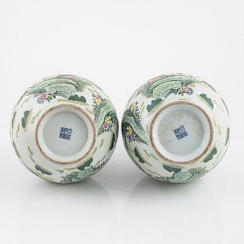 A pair of Chinese famille rose vases, 20th century.