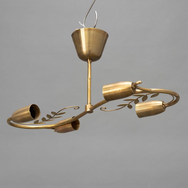 A brass ceiling lamp, marked K&H, Norway, mid 20th century.