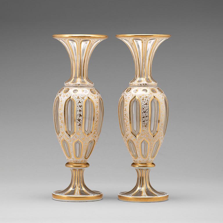 A pair of cut and gilded glass vases, 19th Century, possibly Russian.