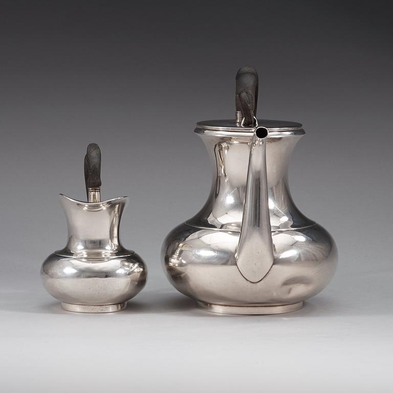 A Swedish 19th century silver coffee-pot and cream-jug, marks of Gustaf Möllenborg, stockholm 1838.