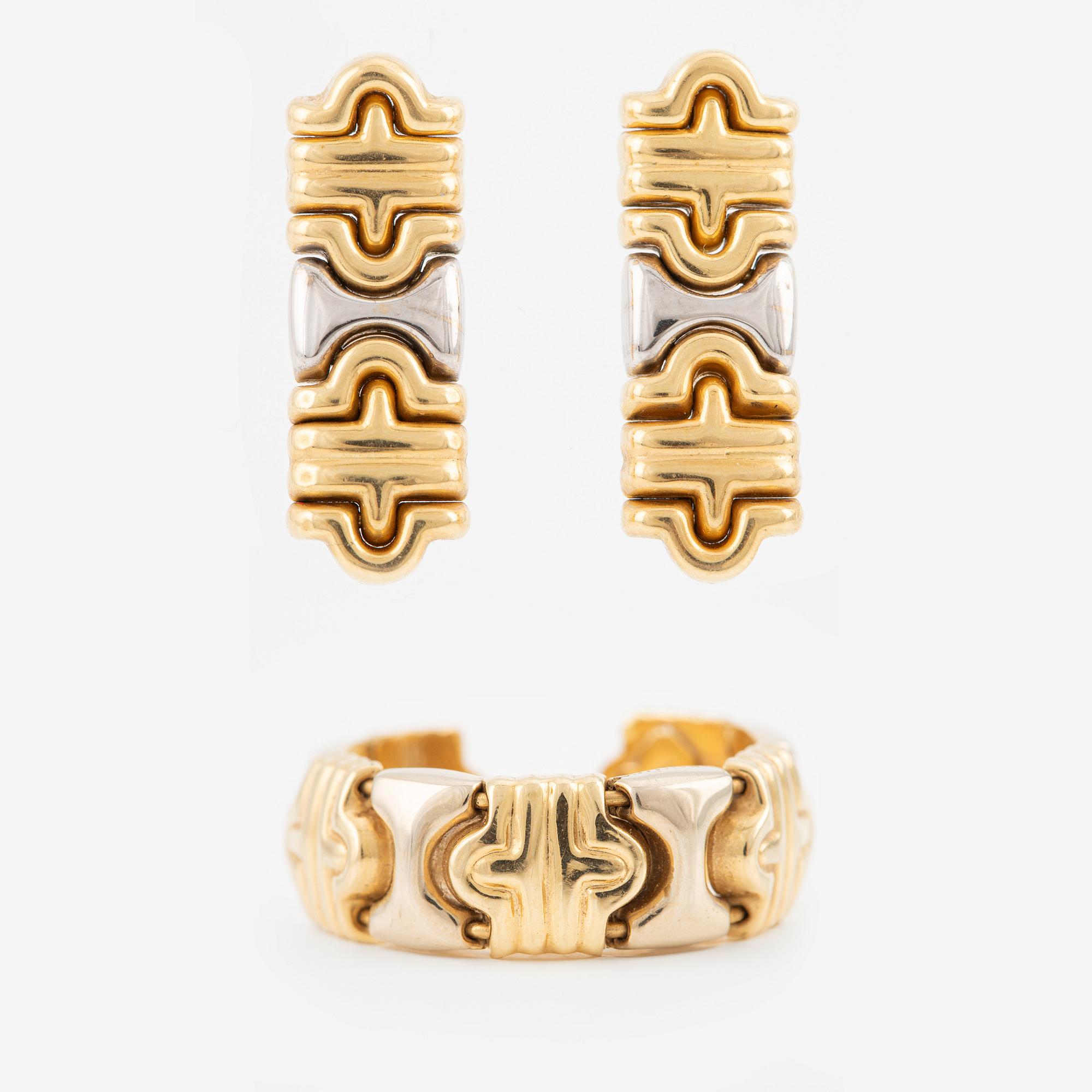 Ring samt örhängen, ett par, 18K guld, Italien.