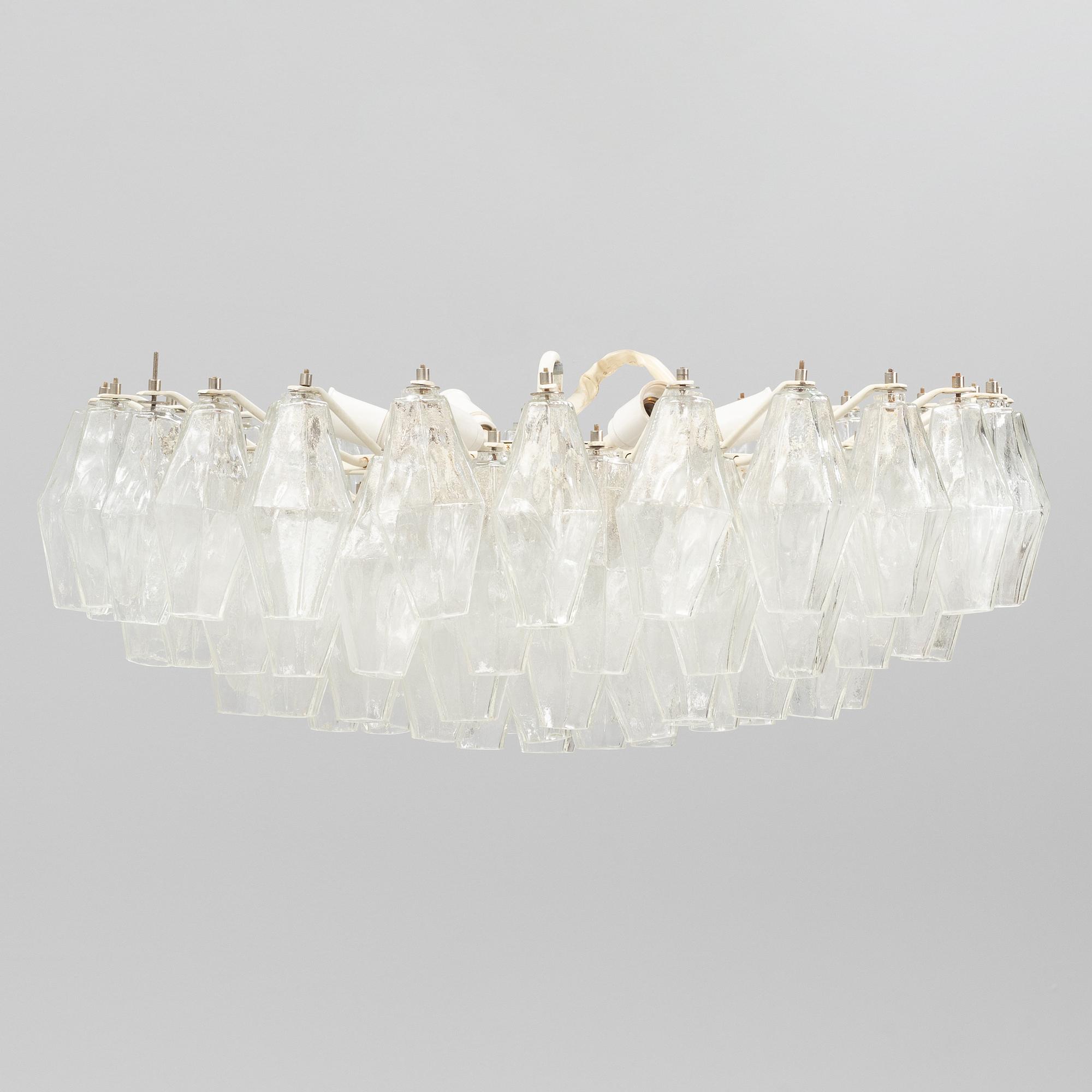 Carlo Scarpa, a 'Polyhedra' nine-light chandelier from Venini, Murano, 1950's/60's.