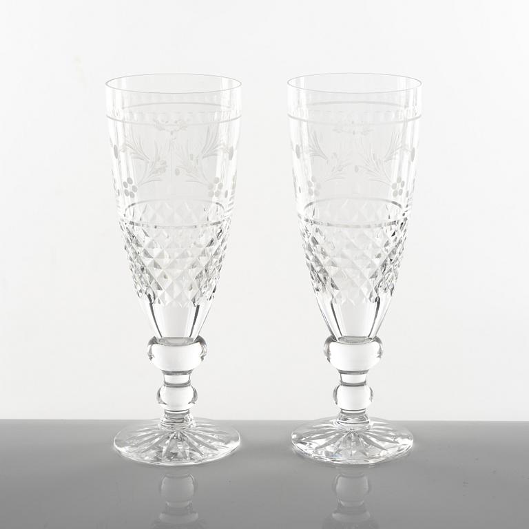 Fritz Kallenberg, a set of five 'Elvira Madigan' champagne glasses, Kosta.