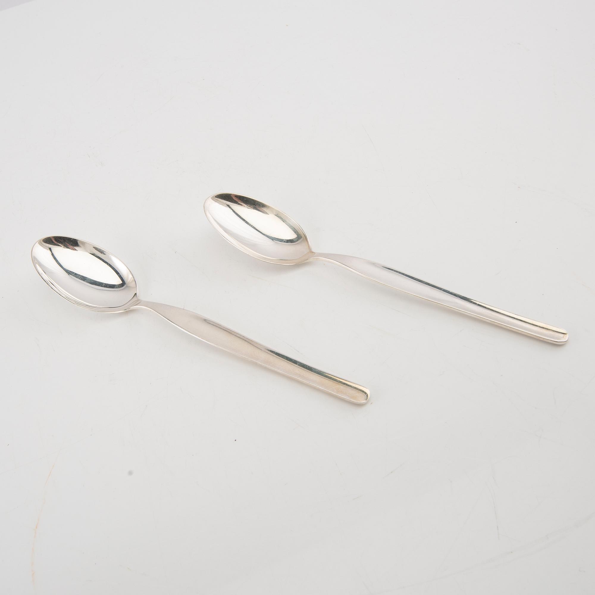 Tapio Wirkkala,  skedar 12 st silver "Tapio", 1963 Kultakeskus, Tavastehus Finland.