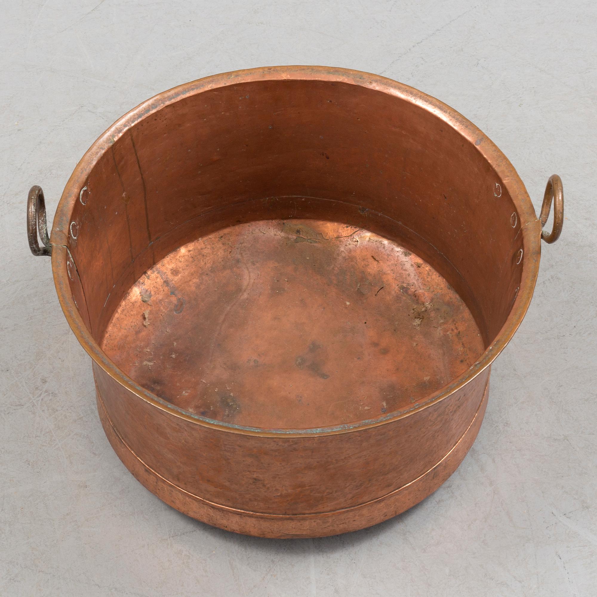 S Swedish 19th century copper pot firewood tub.