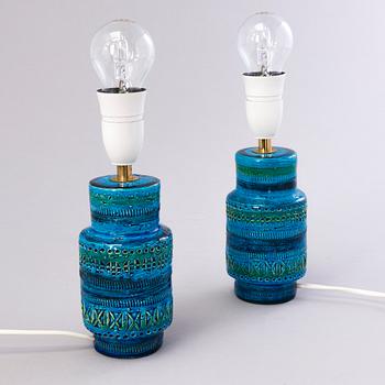 A pair of blue Aldo Londi table lamps, ceramic, Bitossi Italy 1960/70:s.