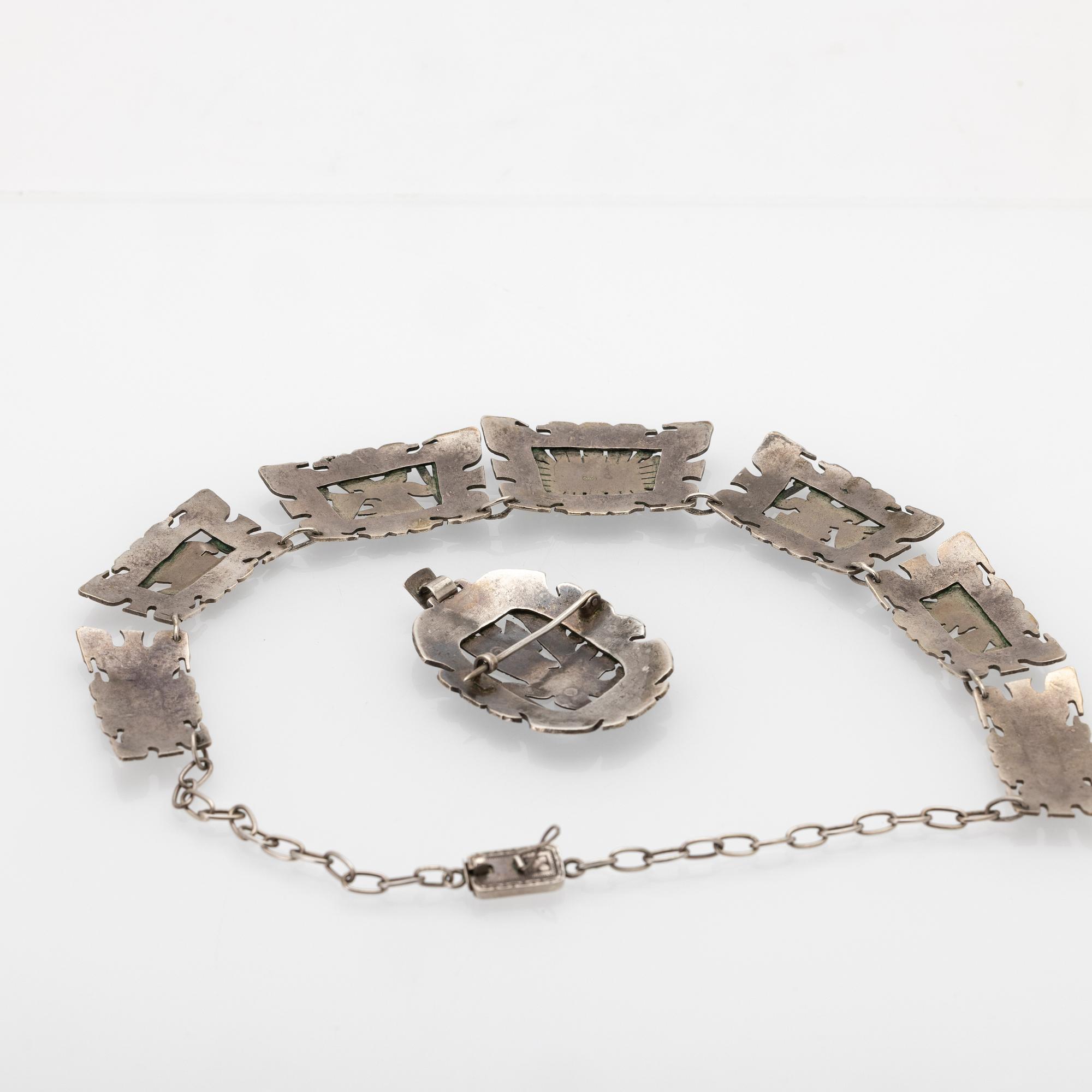 Silver necklace and brooch, South America, 1950s/60s.