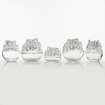 Göran Wärff, five glass sculptures/candle holders, 'Polar', Kosta.