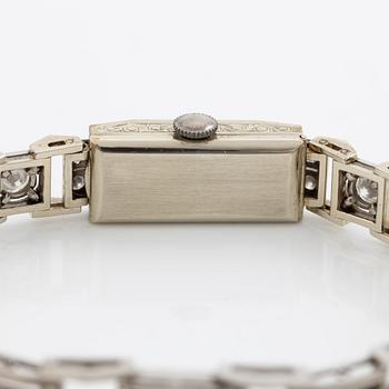 Armbandsur, art déco, länk 18K vitguld med briljantslipade och gammalslipade diamanter, K& KC Göteborg 1941.